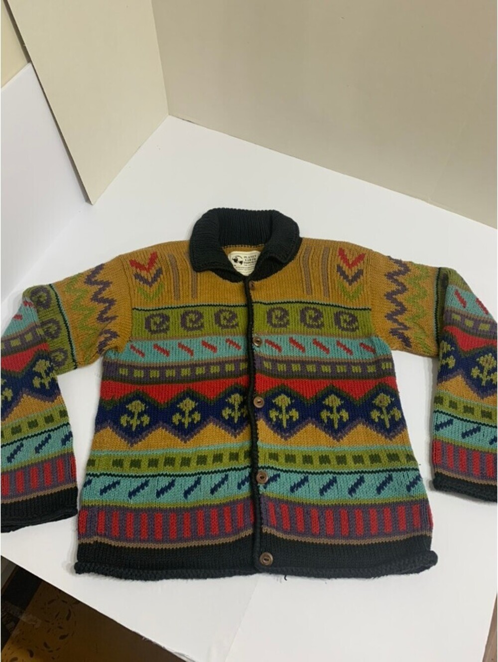 Planet Earth Imports Hand Knit Bolivia Cotton Southwestern Cardigan S - Picture 2 of 7